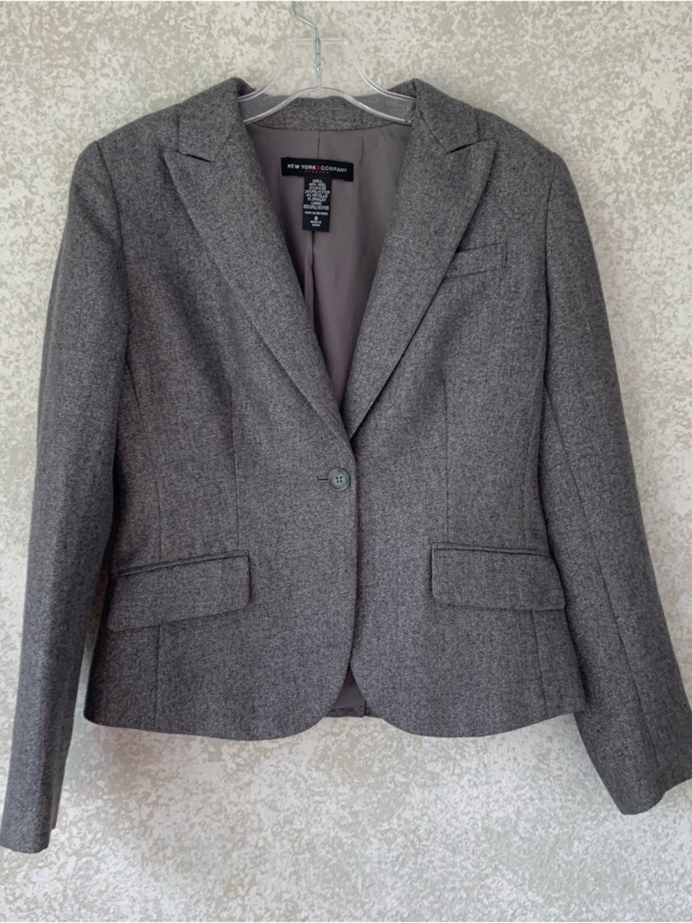 New York & Company Gray Metallic Wool Blend Stretch Blazer Jacket Size 6